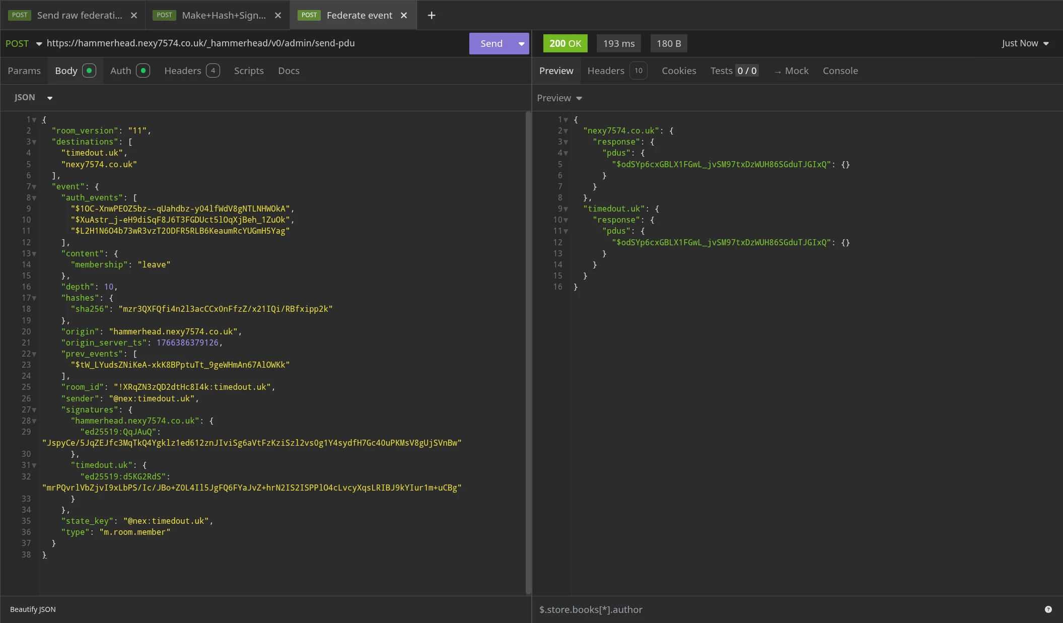 Federating the now "valid" leave event to every other server in the room